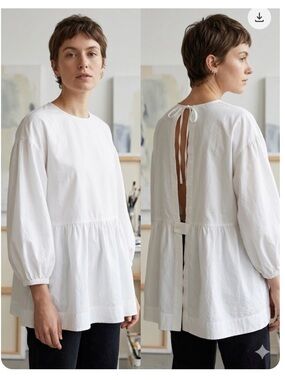 COS White Structured Artist Shirt. Open Back. Elevated Minimalist. Boho Peplum